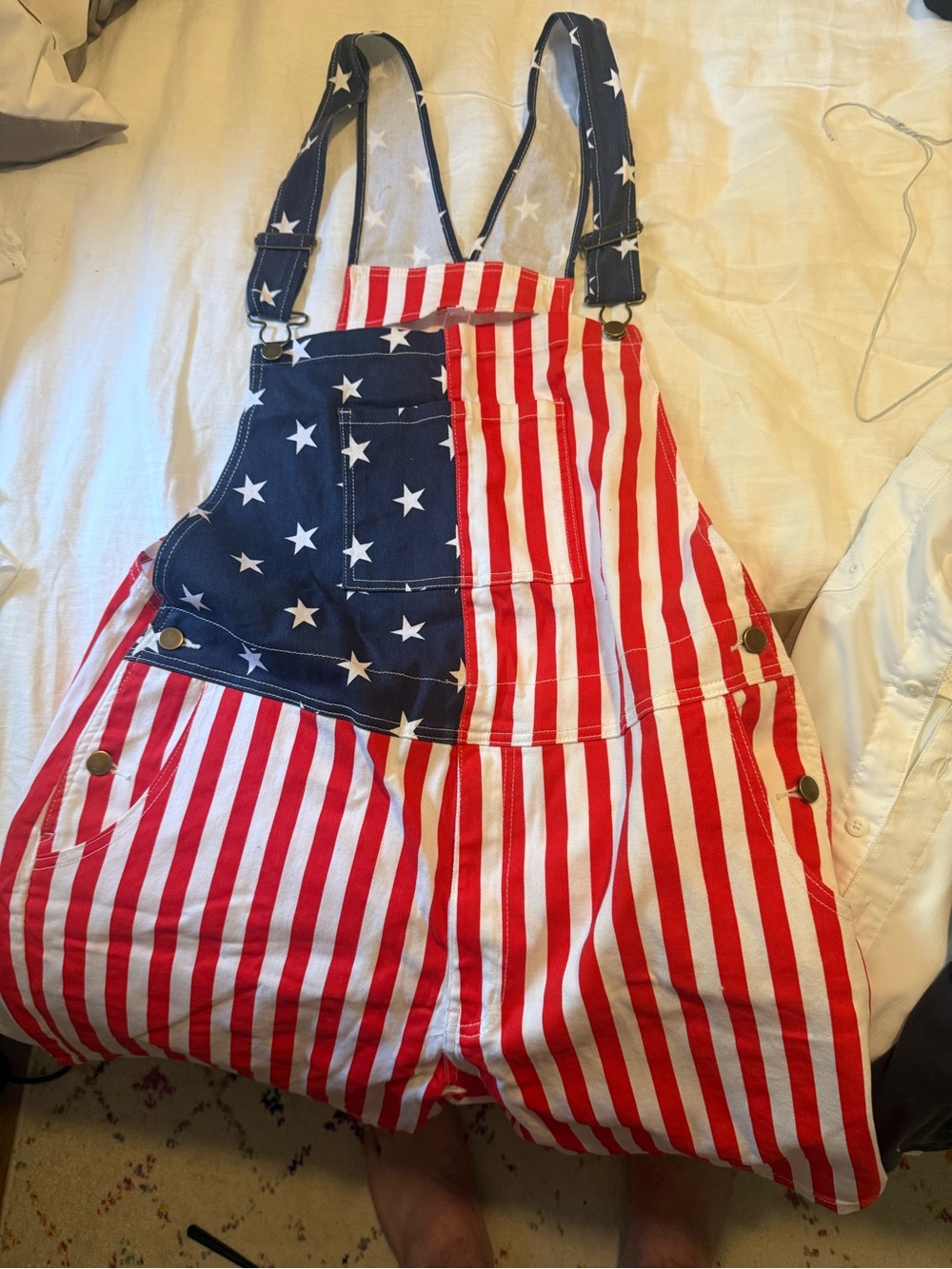 Mens Patriotic Flag-Print Overalls - Red, White & Blue